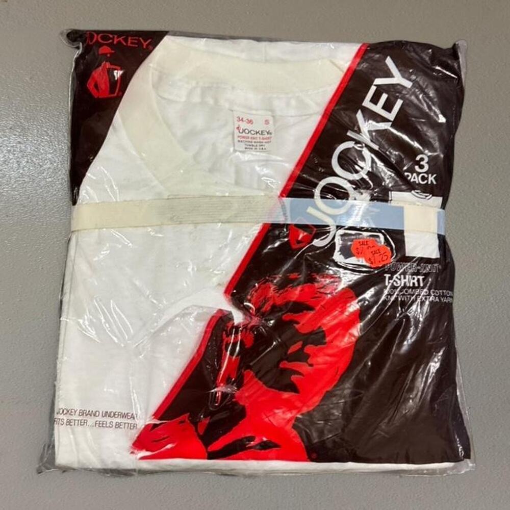 New Sealed Vintage 80s 4 Jockey Blank White T-Shirts Bundle (3pk +1pk) Size S